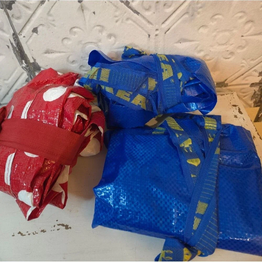 IKEA FRAKTA Used Bags 3 each 1 Red/White  and Blue Reusable Tote Bags